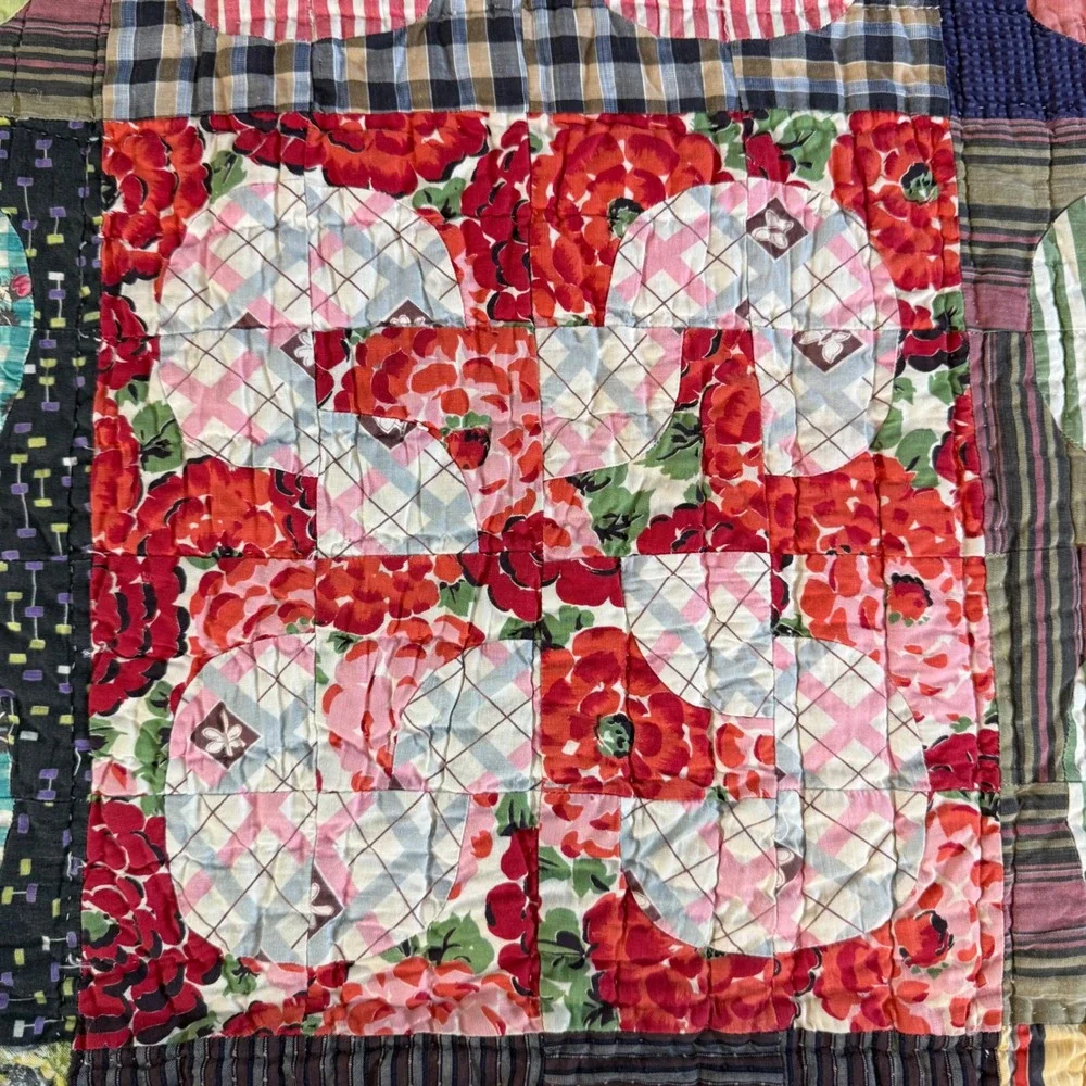 Vintage 1940s Robbing Peter to Pay Paul Quilt Hand Quilted Feedsack Patchwork
